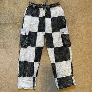 Black and White Checkered Cargo Pants